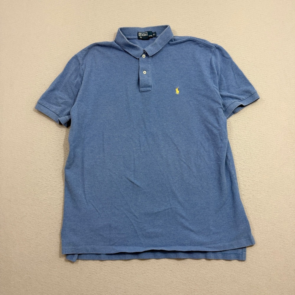 Polo Ralph Lauren Shirt Men's XL Blue Short Sleeve Pique Cotton Pony Logo Preppy
